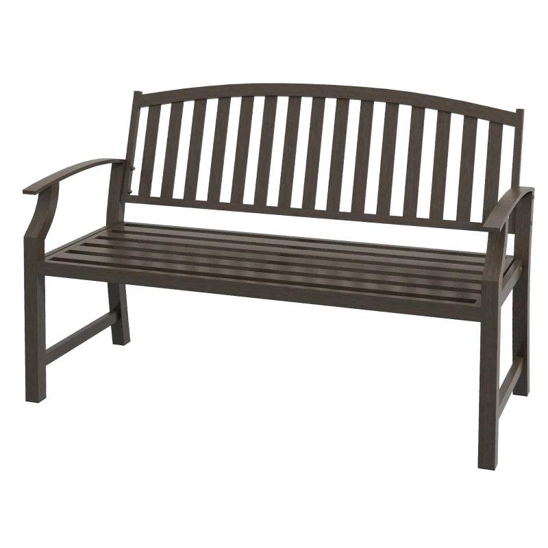 Brown Metal Two-Seater Garden Bench