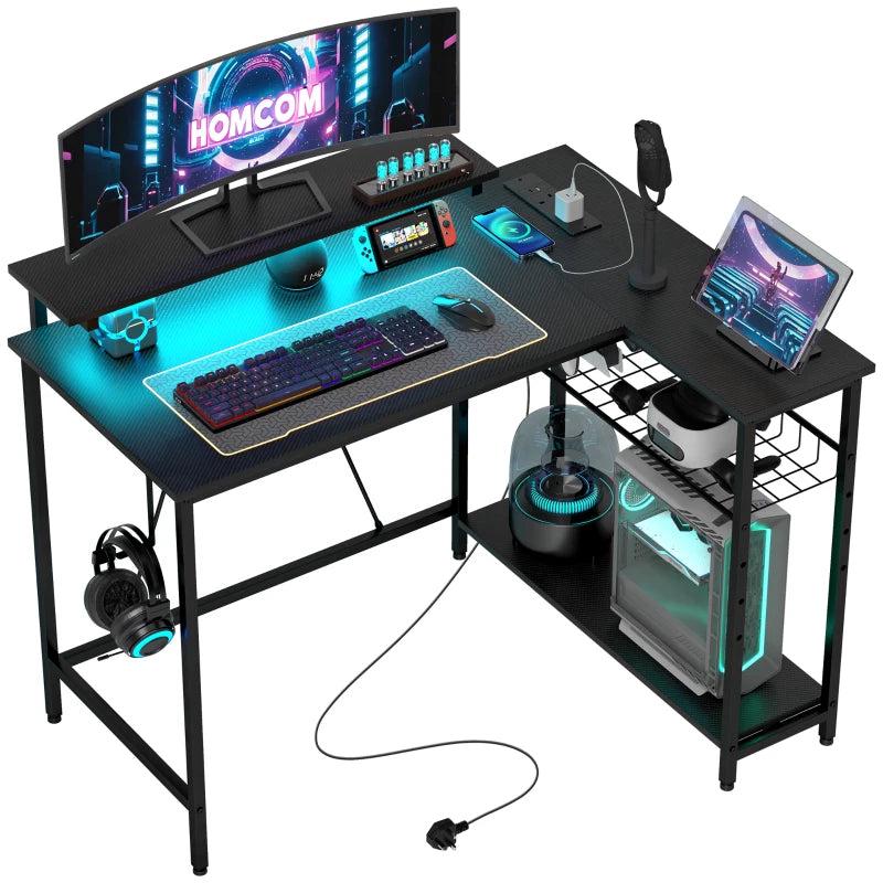 Reversible 'L' LED Light Gaming & Work Desk - Stylish Black Design for Ultimate Comfort and Productivity