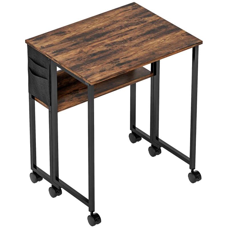 Rustic Brown 63 cm Drop Leaf Writing Desk - Space-Saving Home Office Workstation with Stylish Design