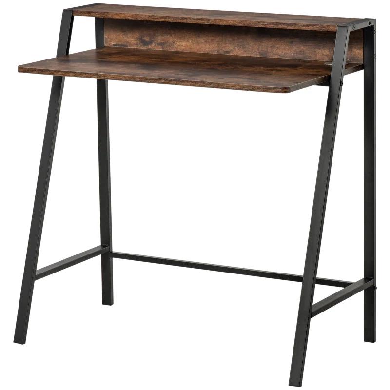 Rustic Brown Writing Desk - 84L x 45W cm Computer Table for Home Office, PC & Laptop Workstation with Storage Shelf