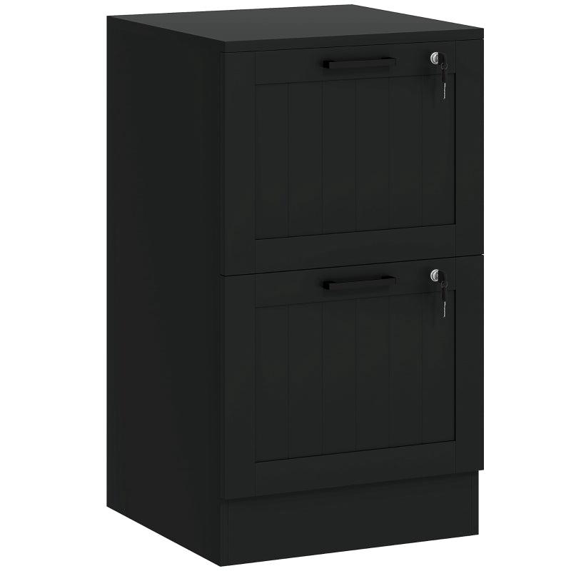 Secure 2 Drawer Filing Cabinet with Lock - Adjustable Hanging Bars for A4 Files - Stylish Black Office Storage Solution