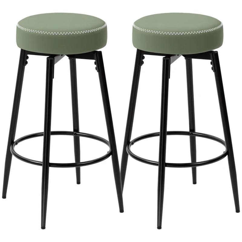 Set of 2 Modern Faux Leather Bar Stools - Stylish Green and Black Design for Kitchen or Home Bar