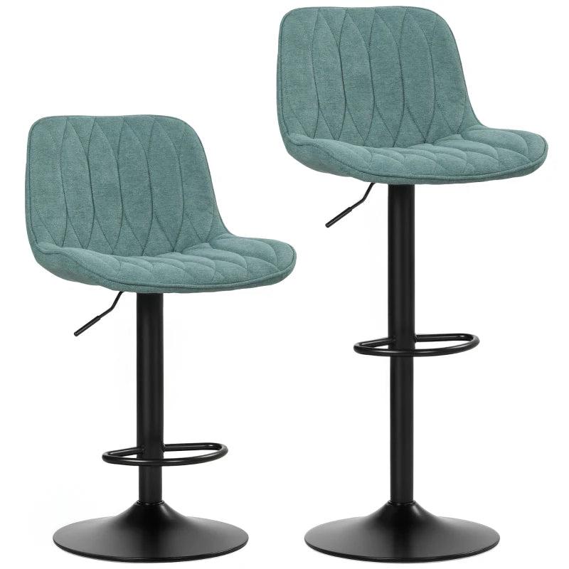 Set of 2 Stylish Blue Linen-Look Bar Stools - Modern Design for Kitchen & Dining - Comfortable Seating