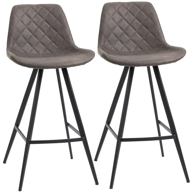 Set of 2 Vintage Dark Grey Microfiber Bar Stools - Comfortable Padded Tub Seats with Steel Frame & Footrest for Home Cafe Kitchen