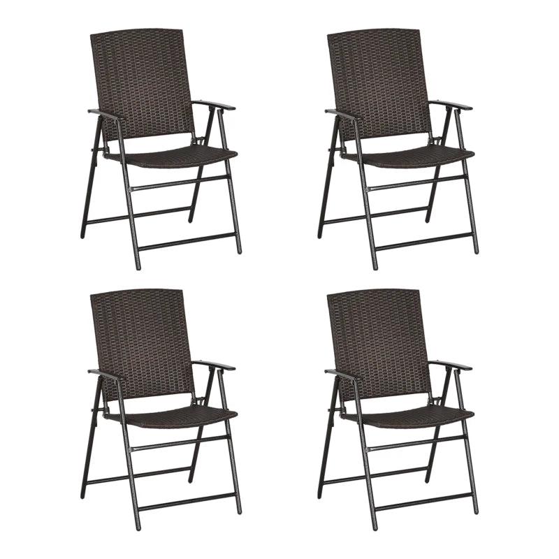 Set of 4 Brown Folding Rattan Chairs - Stylish Outdoor Seating for Patio, Garden, and Events