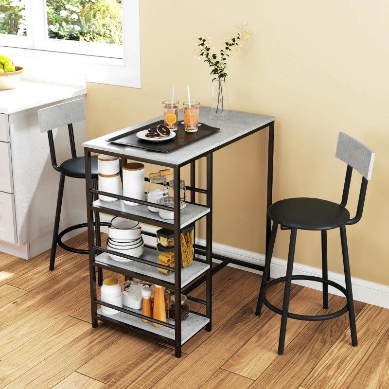Stylish 3-Piece Kitchen Dining Set with Shelves - Modern Grey and Black Design for Small Spaces