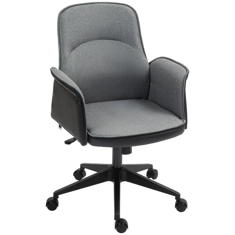 Stylish Grey Linen and Faux Leather Office Chair - Ergonomic Design for Home and Office Use