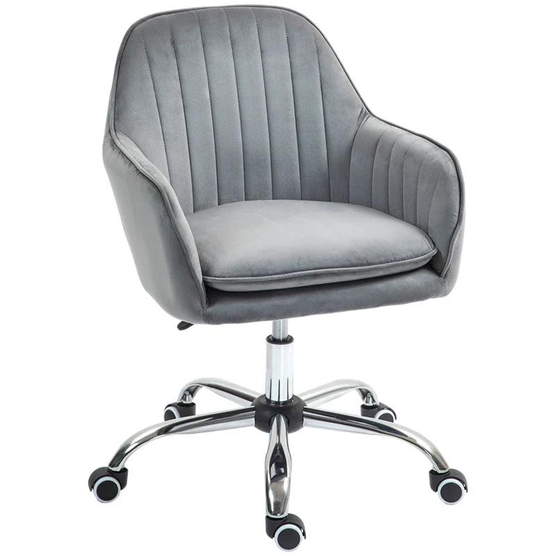 Stylish Grey Velvet Swivel Office Chair with Adjustable Height & Rolling Wheels - Perfect for Home, Work, or Study