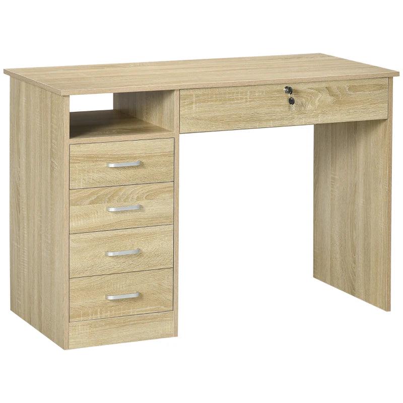 Stylish Oak Computer Desk with Lockable Drawer & Storage Shelf - Home Office & Study Furniture, 110x50x76 cm