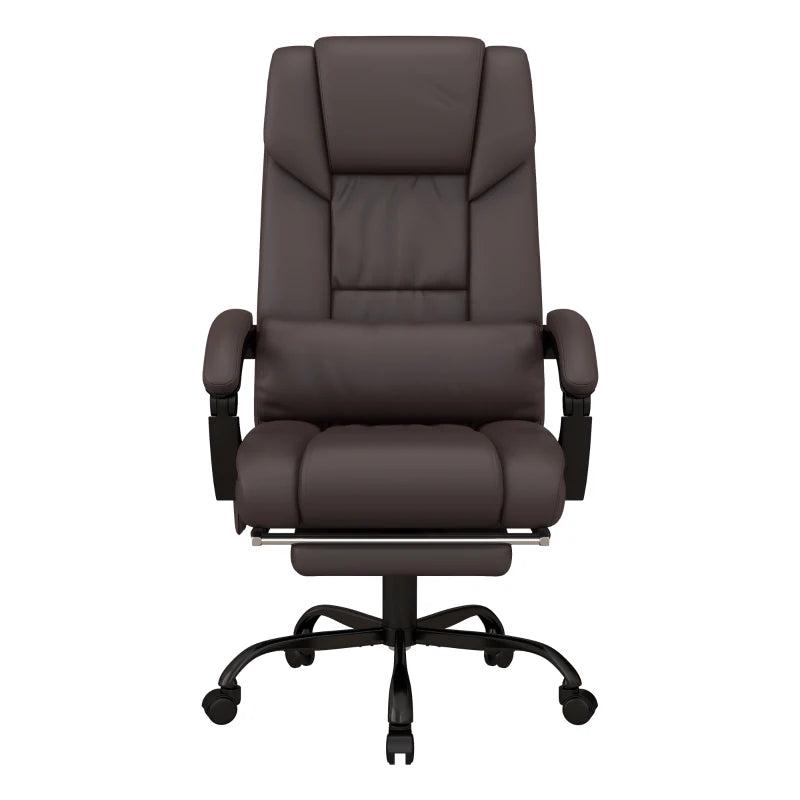 Vinsetto 6-Point Massage Office Chair - Adjustable PU Leather Desk Chair with Footrest for Home Office, Brown