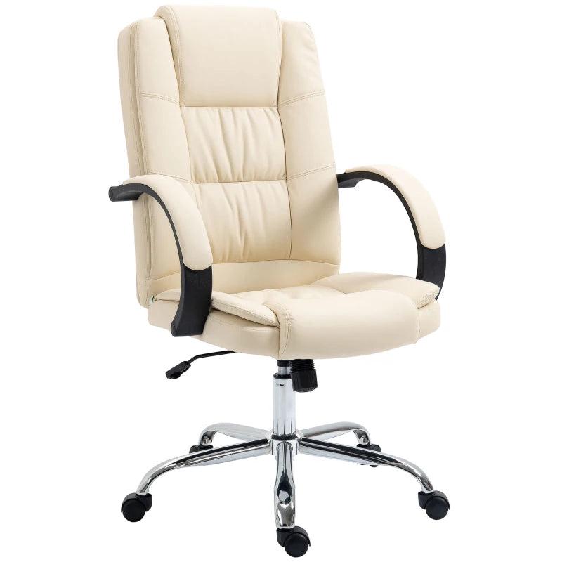 Vinsetto Beige PU Leather Office Chair - Adjustable Height, Soft Padded Seat & Backrest, Swivel Rolling Desk Chair