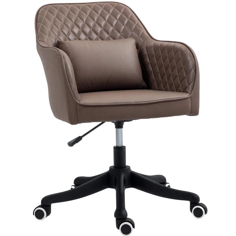 Vinsetto Brown Microfiber Office Chair with Massage Lumbar Pillow, Rolling Wheels - Ideal for Desk, Makeup Vanity & Home Use