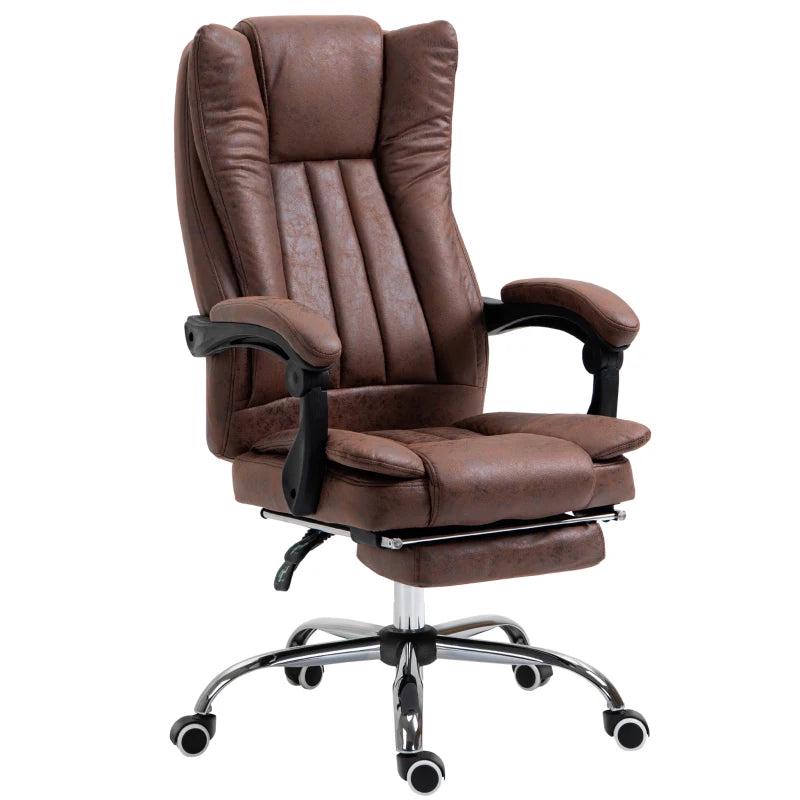 Vinsetto Brown Microfibre Home Office Chair - Reclining Desk Chair with Armrests, Swivel Wheels & Footrest