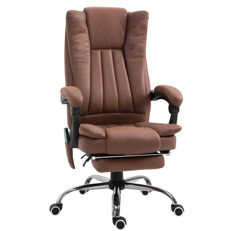 Vinsetto Brown Office Chair with Massage & Heat, Reclining Microfibre Desk Chair with Footrest, Adjustable Height & Swivel Wheels