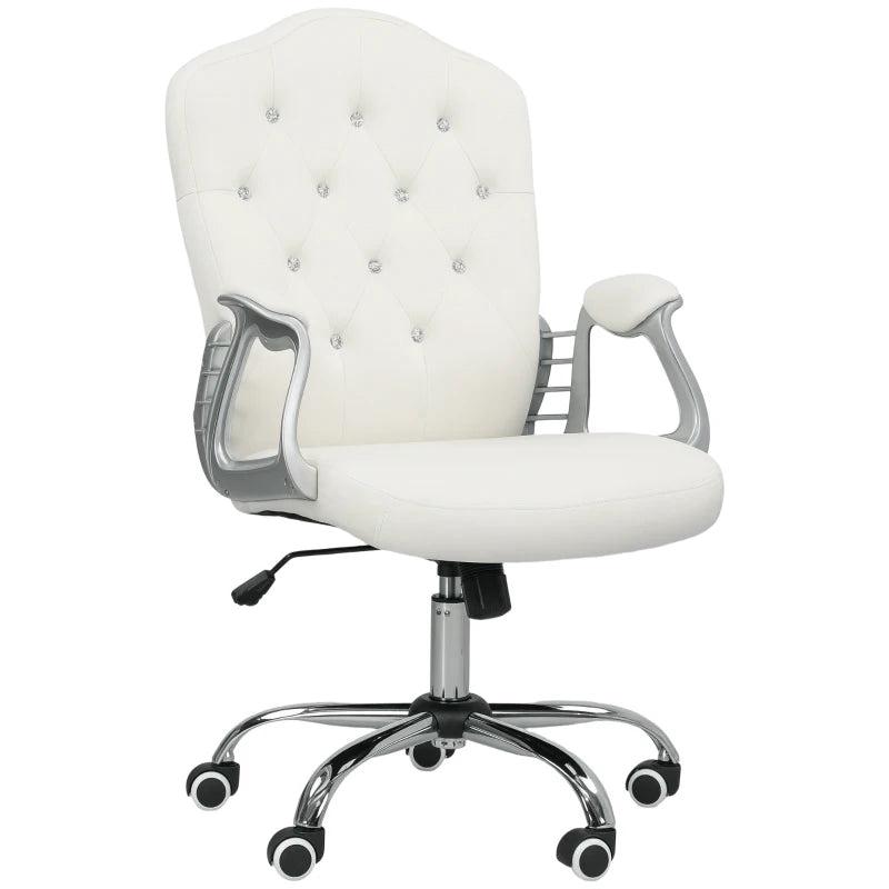 Vinsetto Cream Velvet-Feel Office Chair with Diamante Back - Stylish Ergonomic Design for Home & Office