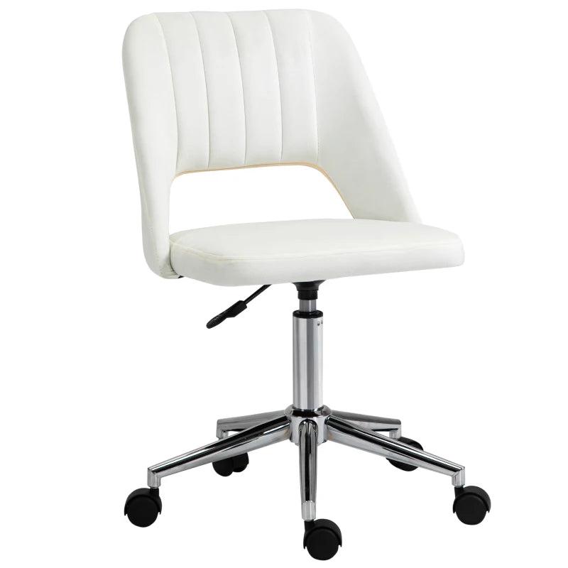 Vinsetto Cream White Velvet-Feel Armless Office Chair - Stylish Ergonomic Design for Home & Office Use