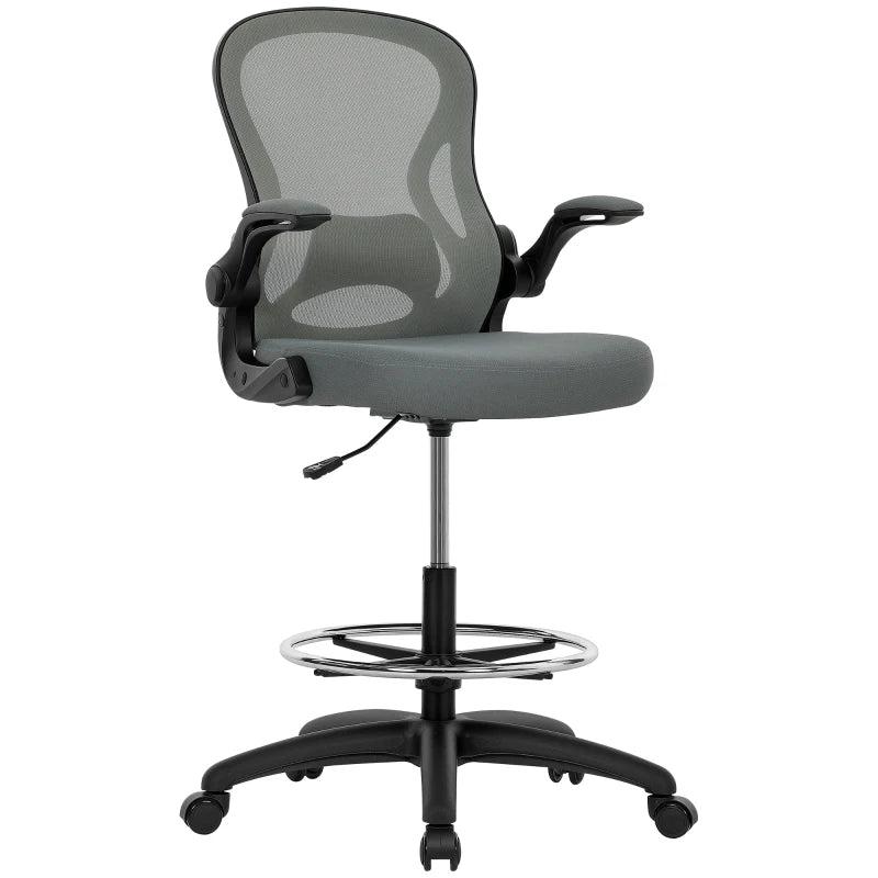 Vinsetto Ergonomic Drafting Chair - Tall Office Chair with Mesh Back, Lumbar Support, Flip-up Armrests, Adjustable Height, Charcoal Grey