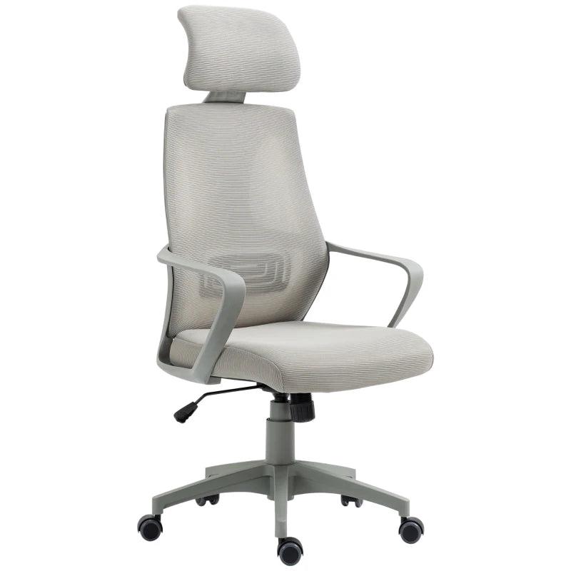 Vinsetto Ergonomic High Back Office Chair - Mesh Desk Chair with Lumbar Support, Adjustable Headrest & Height, Grey