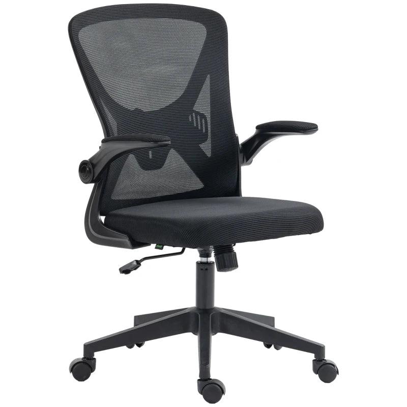 Vinsetto Ergonomic Mesh Back Office Chair with Flip-Up Arms - Adjustable Height, Comfortable Black Desk Chair for Home & Office