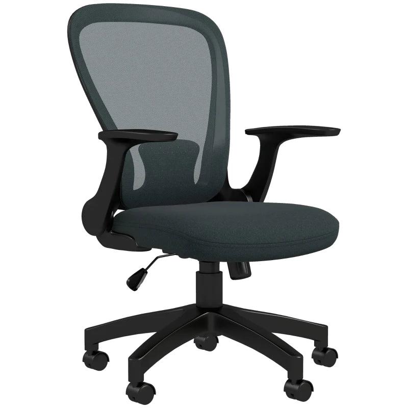 Vinsetto Ergonomic Mesh Office Chair with Flip-Up Armrests, Lumbar Support & Swivel Wheels - Stylish Grey Desk Chair