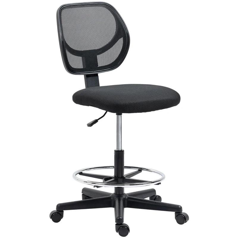 Vinsetto Ergonomic Mesh Standing Desk Chair - Adjustable Footrest Ring & Seat Height - Stylish Black Office Chair