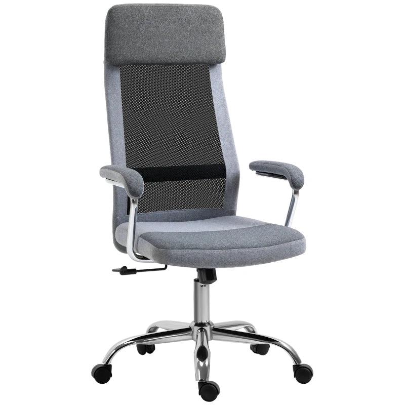 Vinsetto Ergonomic Office Chair - High Back Desk Chair with Adjustable Height, Swivel Wheels, Mesh Back & Linen-Feel Seat, Grey