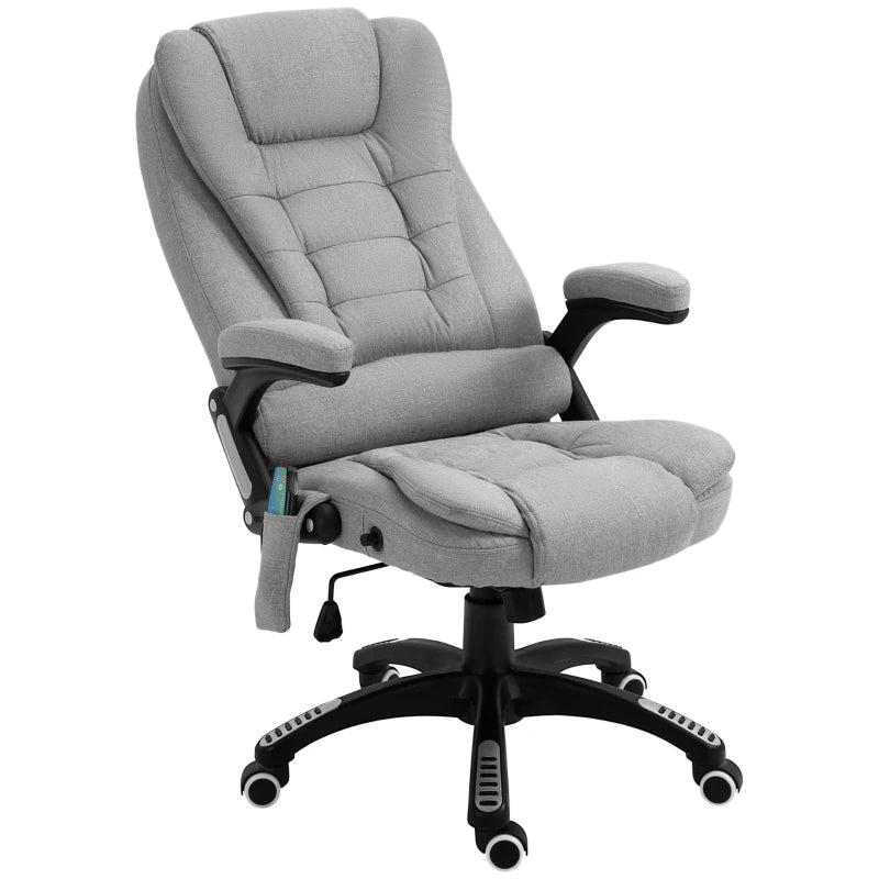 Vinsetto Ergonomic Office Chair with 6-Point Massage & Heated Back Support, Adjustable Arms, Light Grey Fabric