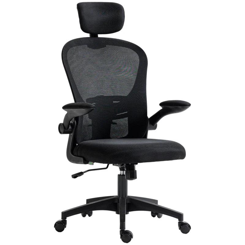 Vinsetto Ergonomic Office Chair with Adjustable Lumbar Support, Headrest & Breathable Mesh Back - Stylish Black Design