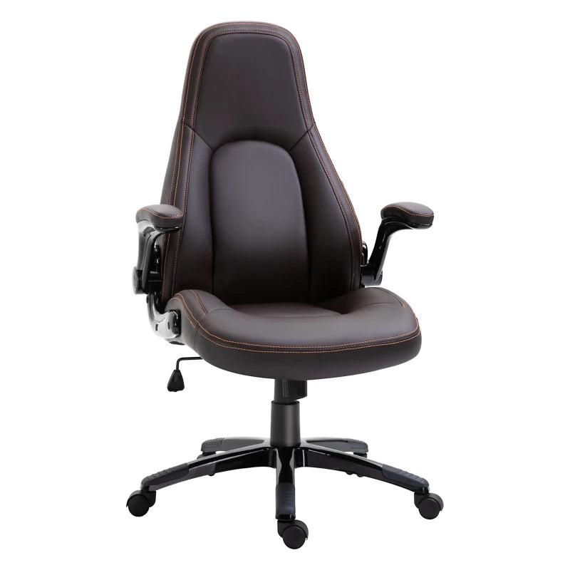 Vinsetto Gaming Chair - PU Leather Office Swivel Desk Chair with Adjustable Arms, Padded Seat & Rolling Wheels - Coffee Color