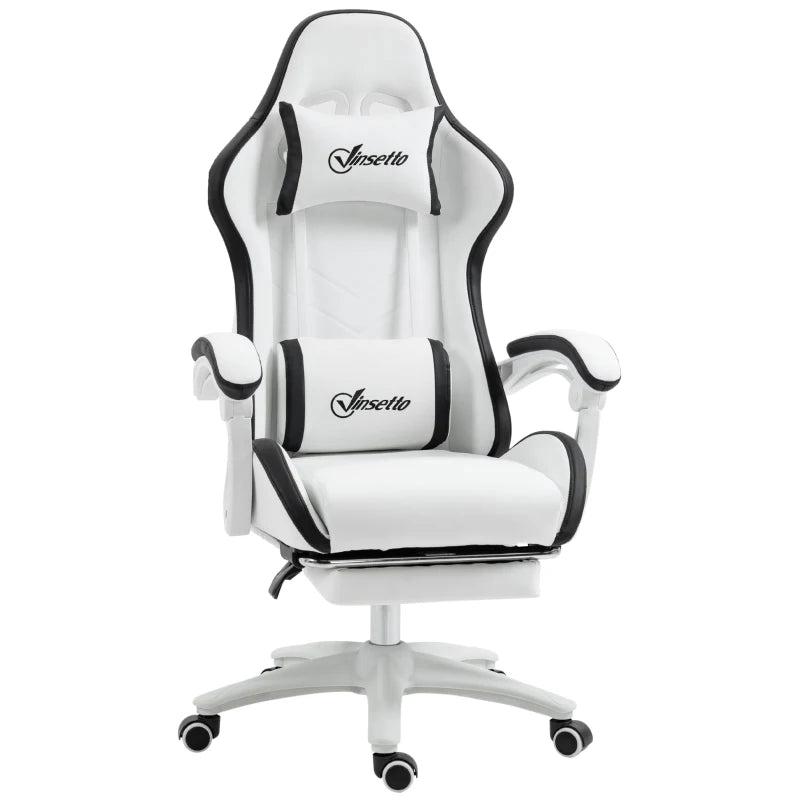 Vinsetto Gaming Chair with Footrest - PU Leather Office Desk Chair, 135 Recline, Lumbar Support, Headrest, White & Black