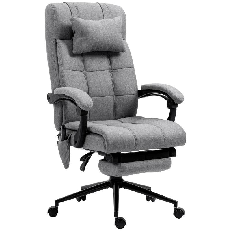 Vinsetto Grey Office Chair with 6-Point Vibration Massage & Heat, Adjustable Height, Head Pillow & Footrest for Home Comfort