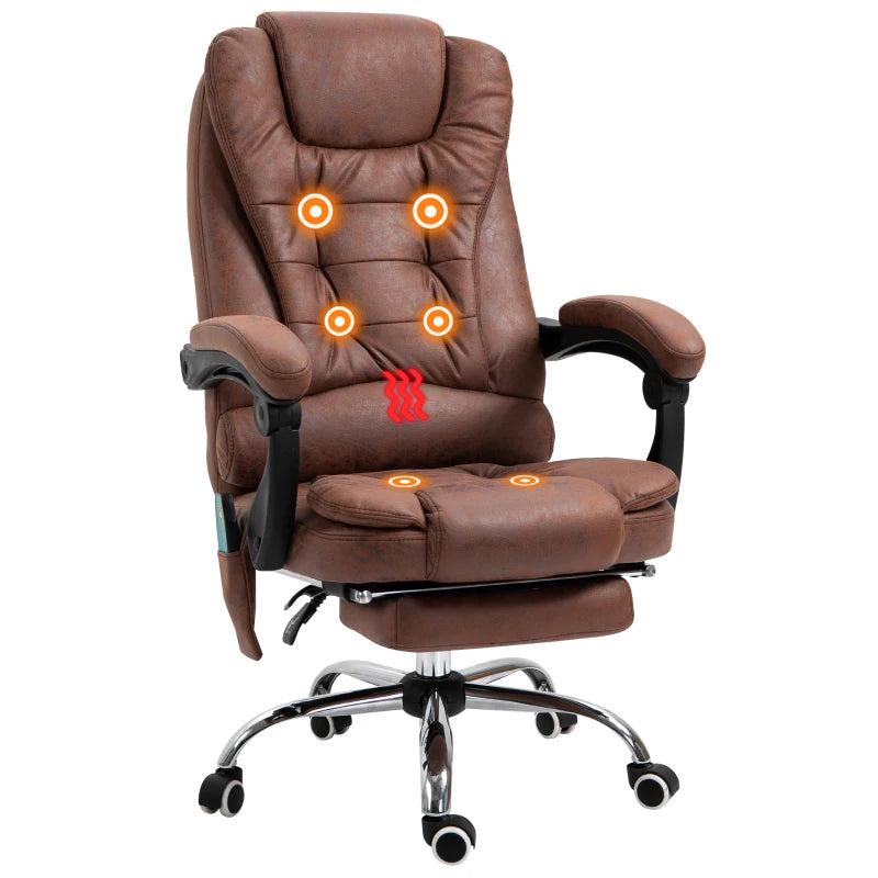 Vinsetto Heated Massage Office Chair - 6 Vibration Points, Ergonomic High Back, Adjustable Recliner with Footrest - Brown