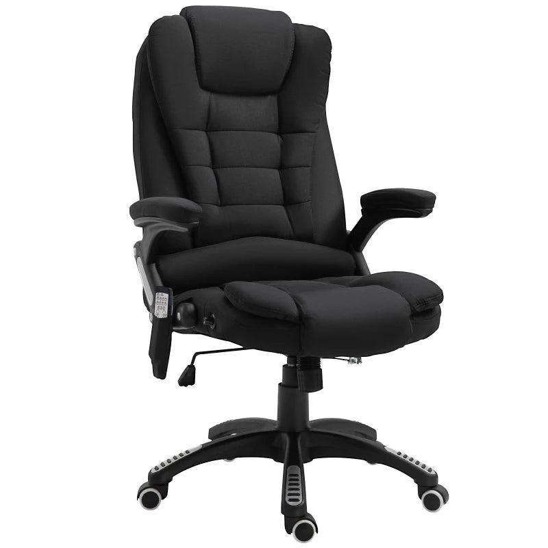 Vinsetto Heated Massage Recliner Chair - 6 Massage Points, 360 Swivel, Linen-Feel Fabric, Black Office Chair