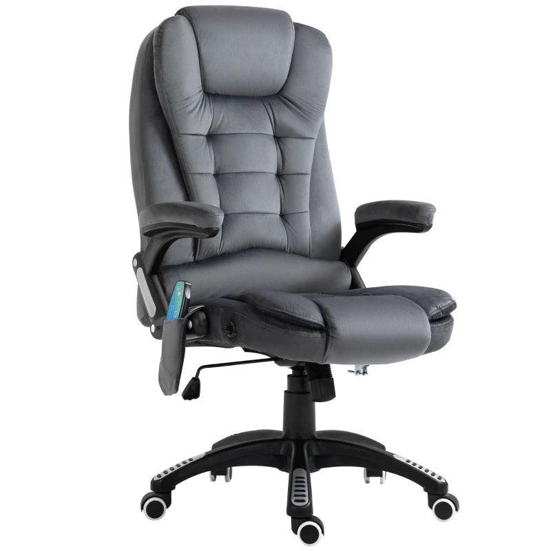 Vinsetto Heated Massage Recliner Chair - 6 Massage Points, Velvet Fabric, 360 Swivel, Grey Office Chair for Ultimate Comfort