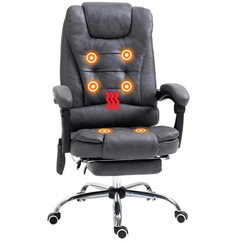 Vinsetto Heated Vibration Massage Executive Office Chair - Adjustable Ergonomic High Back Recliner with Footrest - Dark Grey