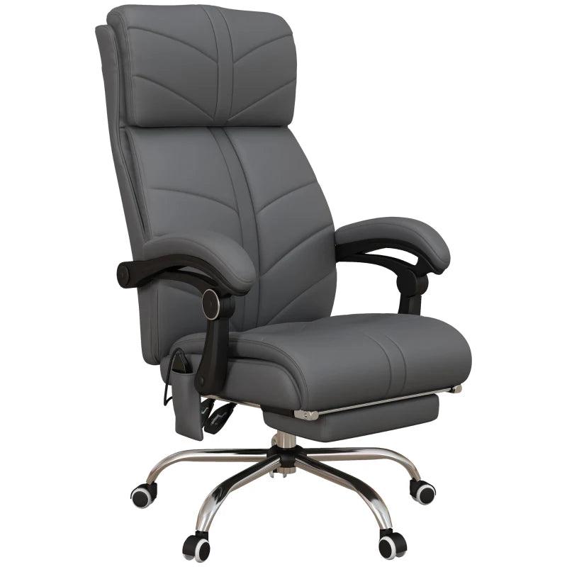 Vinsetto High Back Massage Office Chair with Heat & Footrest - Grey PU Leather Reclining Computer Chair