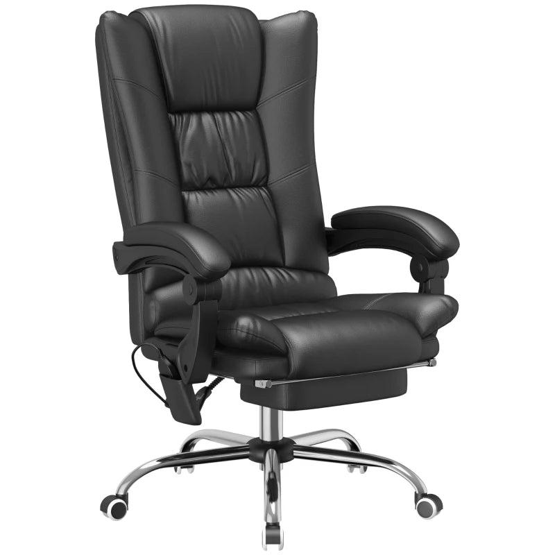 Vinsetto High Back Massage Office Chair with Heat, Reclining PU Leather Computer Chair, 135 Recline & Footrest - Black