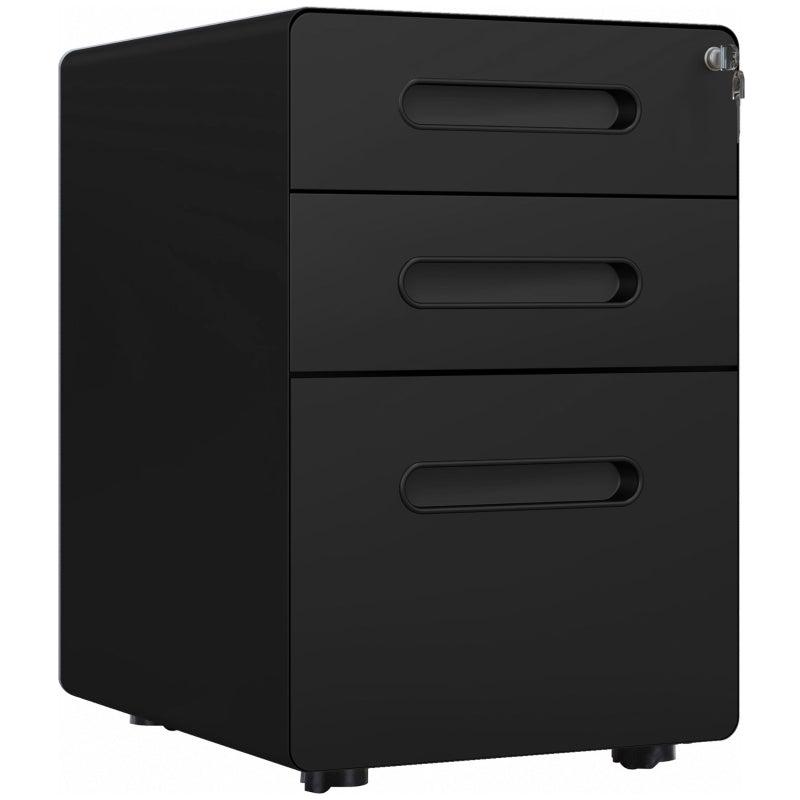 Vinsetto Lockable File Cabinet - 3 Drawer Vertical Office Storage for A4, Letter, Legal Size - Anti-Tilt, Pre-Assembled, Black