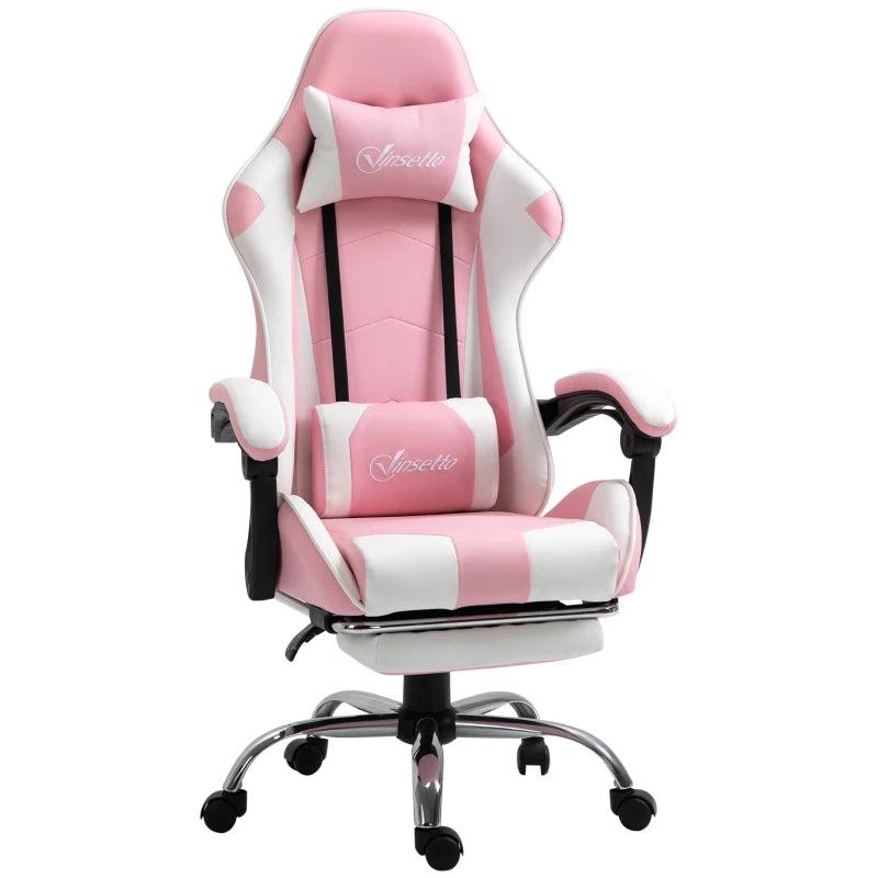 Vinsetto Pink Ergonomic Gaming Chair - PU Leather Reclining Computer Chair with Footrest, Lumbar Support & Adjustable Height for Adults