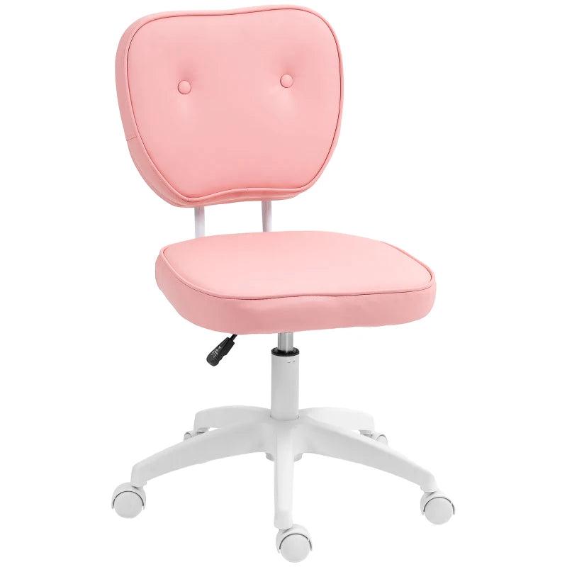 Vinsetto Pink PU Leather Vanity Office Chair - Adjustable Height, Armless, Swivel Wheels, Stylish Computer Chair for Home