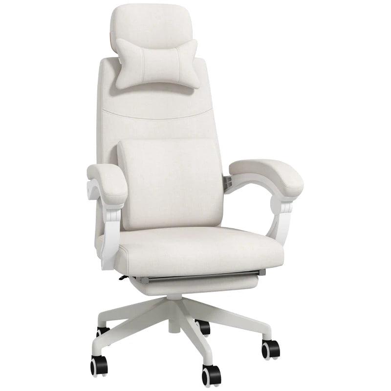 Vinsetto White Linen-Look Office Chair with 160 Reclining Back and Footrest - Ergonomic Comfort for Home & Office