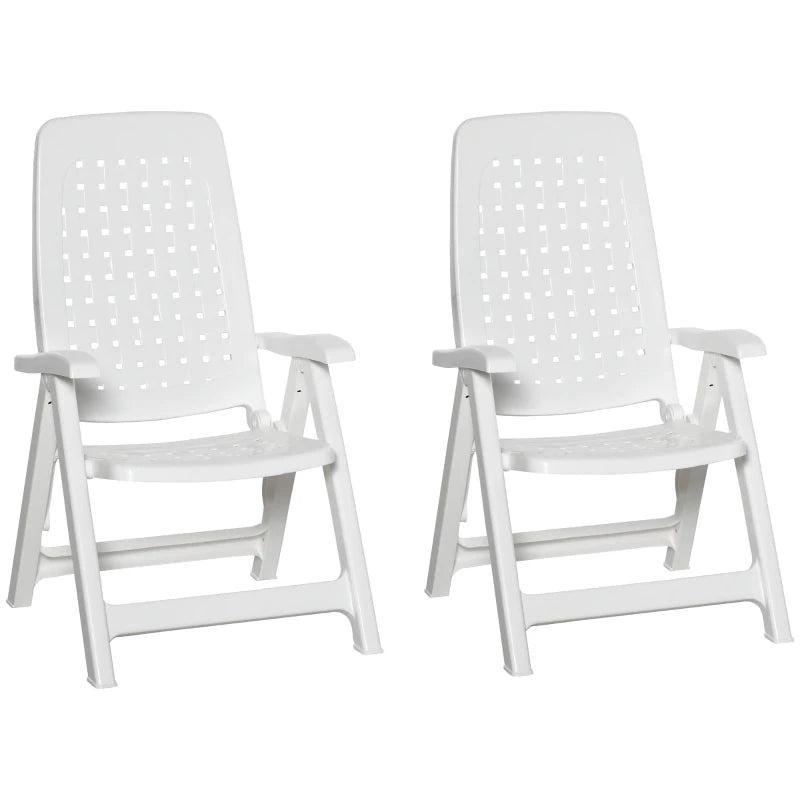 White Folding Outdoor Dining Chairs with Adjustable Backrest - Set of 2