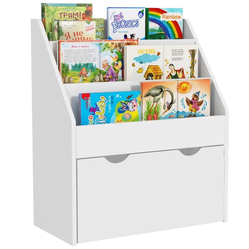 White Kids Bookcase with Shelves & Drawer - Perfect Storage for Bedroom & Playroom - Stylish & Functional Design