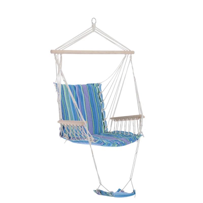 Blue Hanging Rope Hammock Chair with Padded Seat & Backrest