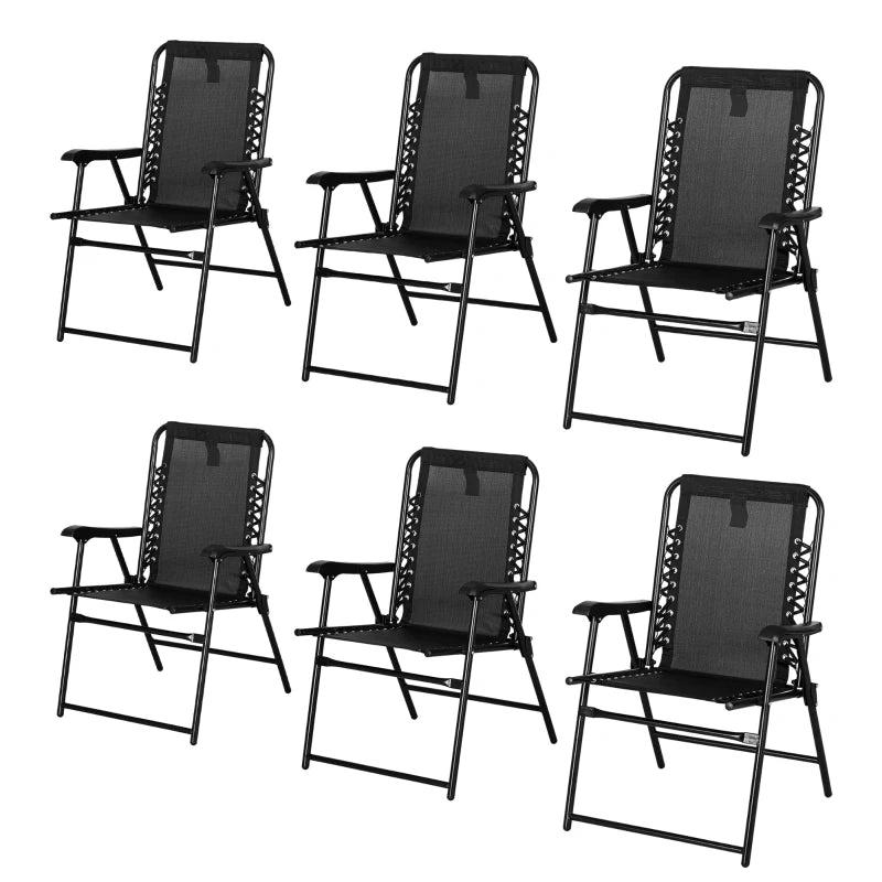 6-Piece Black Outdoor Folding Chair Set with Armrests