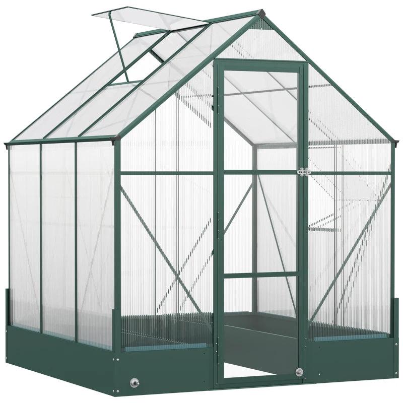 6ft x 6ft Green Polycarbonate Garden Greenhouse with Plant Bed