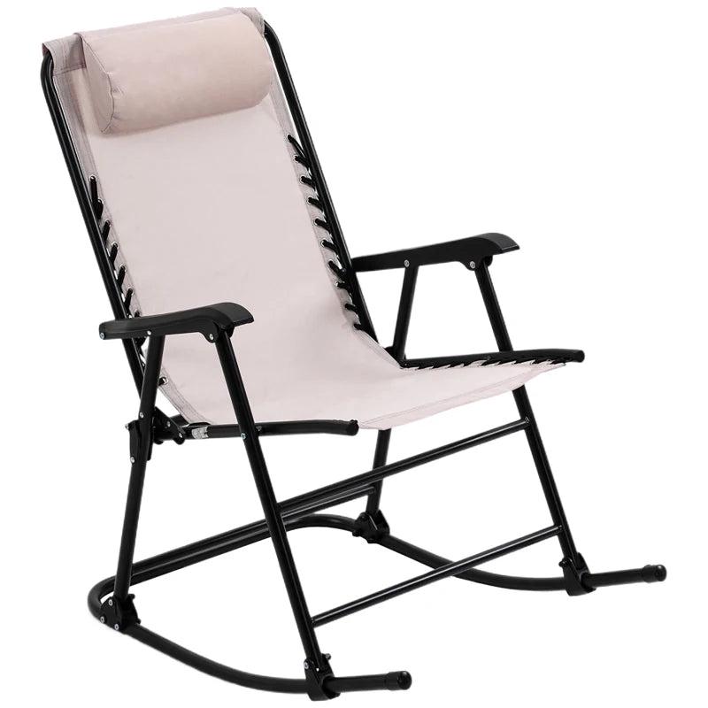 Beige Folding Rocking Outdoor Chair with Headrest