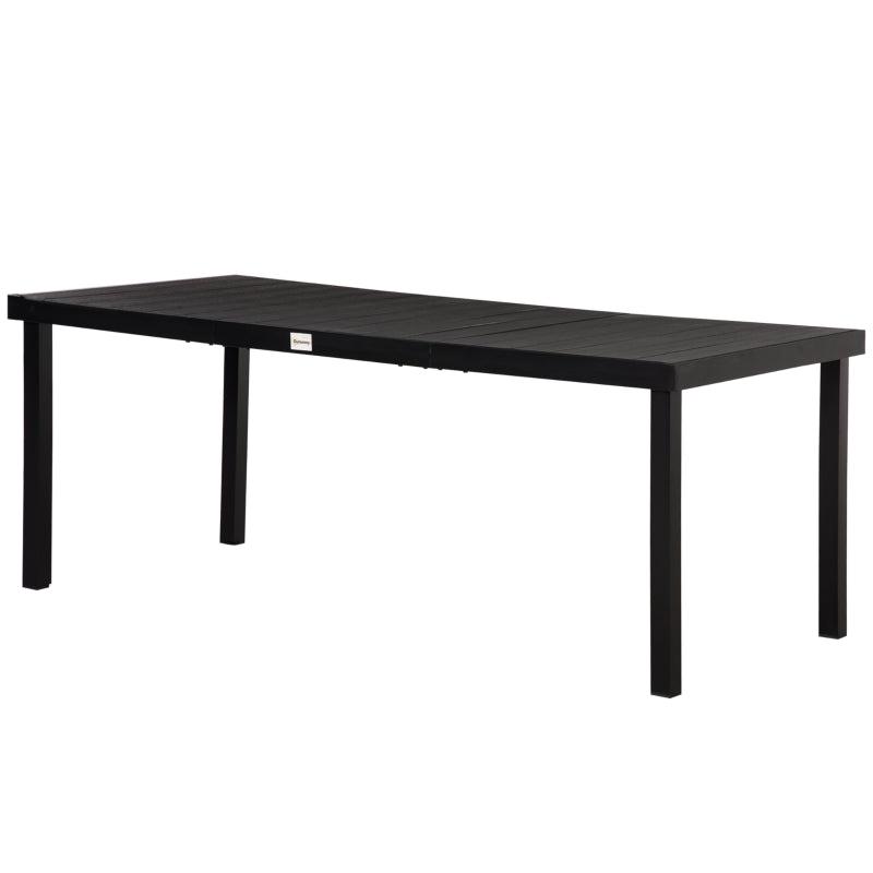 Black Aluminium Outdoor Dining Table for 8, Faux Wood Top, 190x90x74cm