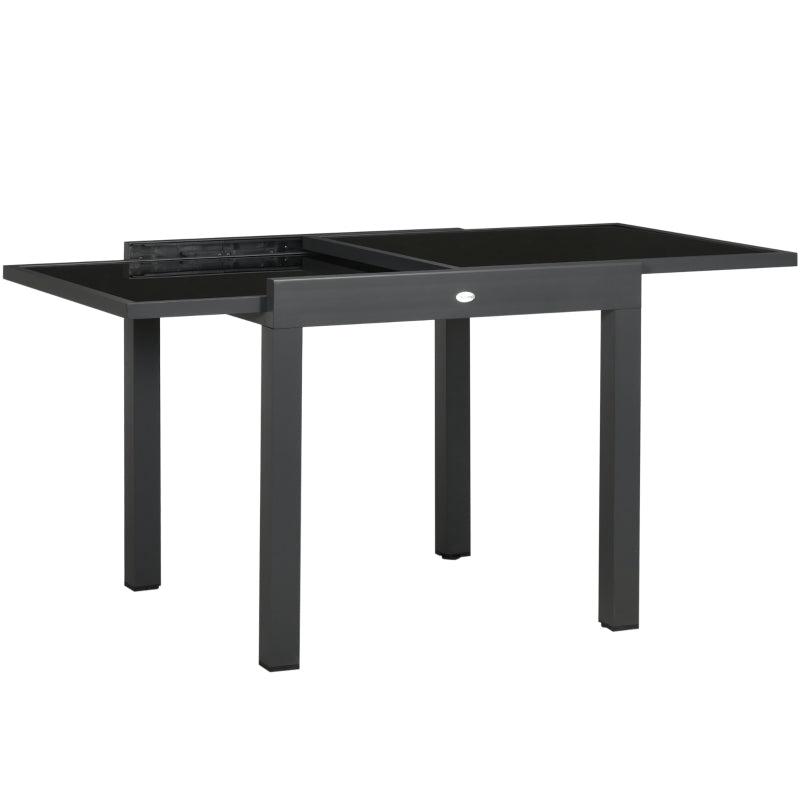 Black Extendable Outdoor Dining Table, Aluminium Frame, Tempered Glass, 80/160 x 80 x 75 cm