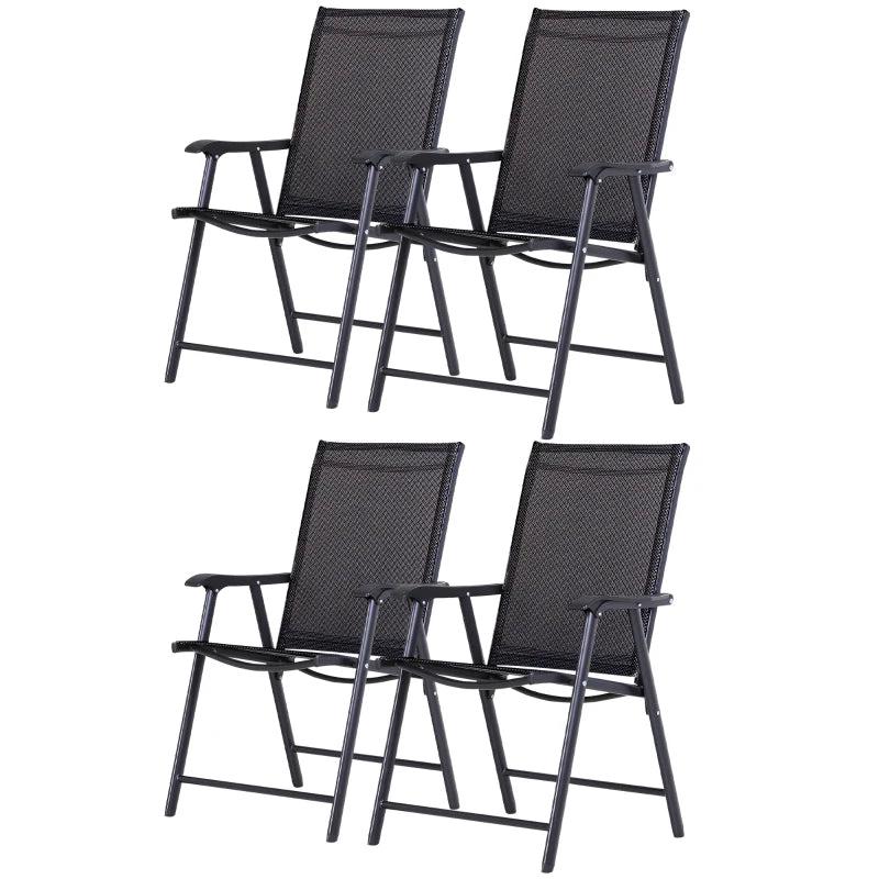 Black Folding Metal Outdoor Dining Chairs Set of 4